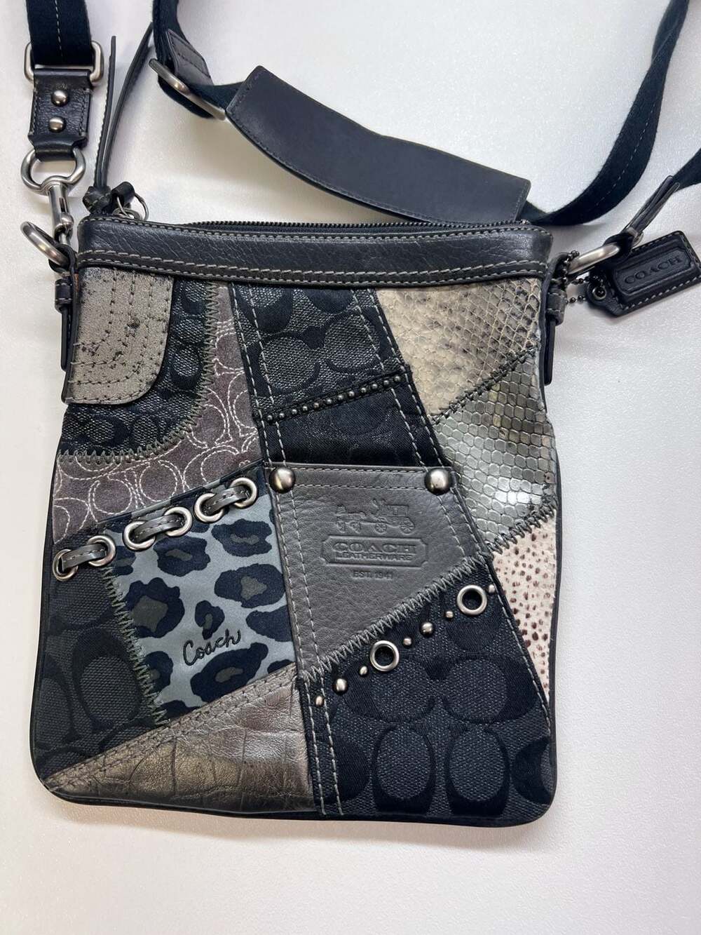 Vintage Y2K Coach Patchwork Crossbody Bag Black Animal Print Snakeskin Purse - Picture 3 of 7
